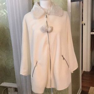 NWT: Le Moda White Faux Fur Collar and Pom Wrap